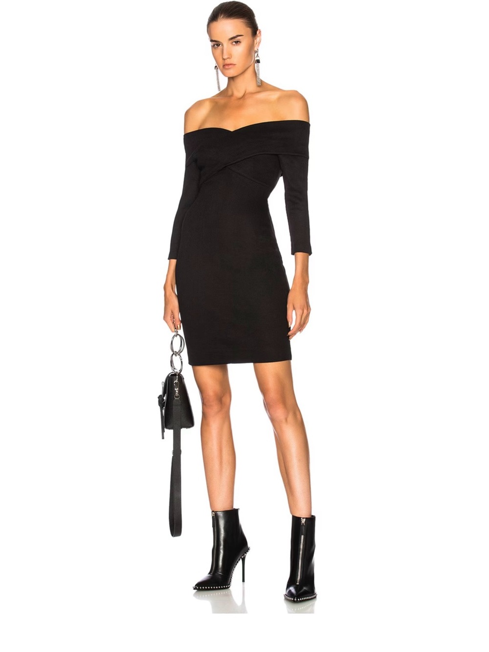 L'Agence Fantina Rib Knit Off-Shoulder Wrap Dress, size L